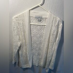 Sag Harbor White Cardigan Sweater with Cable Knit Design